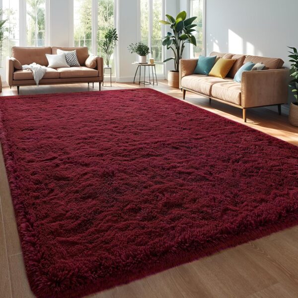 Burgundy Red Area Rug 6x9 Large Rugs for Living Room Bedroom, Fluffy Soft Rug Modern Carpets for Kids Room, Non-Skid Rectangular Indoor Rug for Girls Boys Playroom Nursery Room Home Decor - Image 2