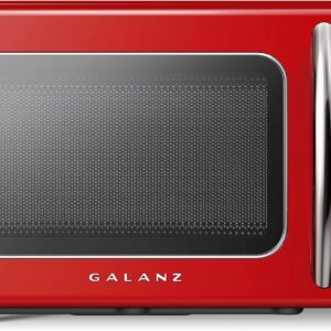 Galanz GLCMKZ07RDR07 Retro Countertop Microwave Oven with Auto Cook & Reheat, Defrost, Quick Start Functions, Easy Clean with Glass Turntable, Pull Handle.7 cu ft, Red