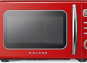 Galanz GLCMKZ07RDR07 Retro Countertop Microwave Oven with Auto Cook & Reheat, Defrost, Quick Start Functions, Easy Clean with Glass Turntable, Pull Handle.7 cu ft, Red