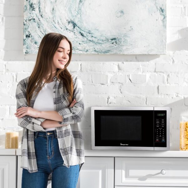 Magic Chef 900 Watts 0.9 Cubic Feet Small Countertop Microwave Oven for Compact Spaces with 6 Pre Programmed Cooking Modes, Stainless Steel - Image 6