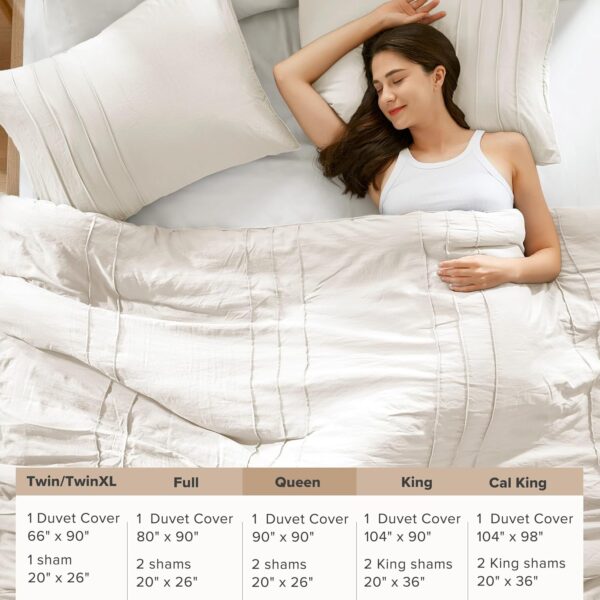 Comfort Spaces Cream Queen Size Duvet Cover Set - 3 Pieces Pintuck Pleated Duvet Cover Queen, All Season Lightweight, Extra Softness Pre-Washed Microfiber Queen Bedding Cover Shams, Full/Queen - Image 6