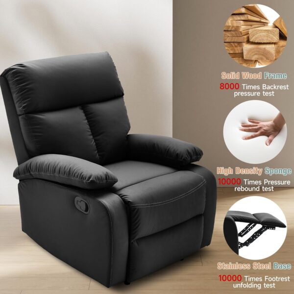 Manual Small Recliner Chair for Adults, Small Recliners for Small Spaces, Faux Leather Reclining Chairs, Single Lazyboy Recliner Sofa for Living Room, RV, Bedroom, Black - Image 6