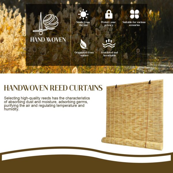 Outdoor Reed Roller Blinds, Retro Bamboo Roller Blinds, Anti-UV and Waterproof, Suitable for Indoor/Outdoor Porch Privacy, Lifting, Sun Protection-carbonizedcolor-20x40in（WxH - Image 2