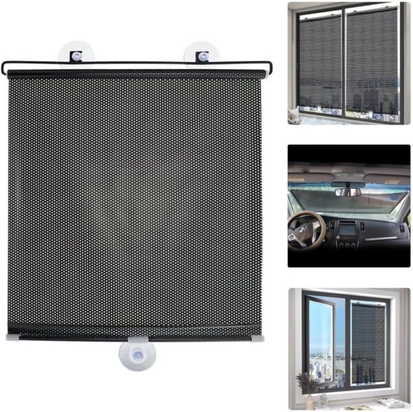 No Drilling Retractable Roller Window Shades W/5 Suction Cups, Temporary Blackout Roller Blinds with Suction Cups Curtain for Home Bedroom (15.7" L X 23.6" W, Black) - Image 3