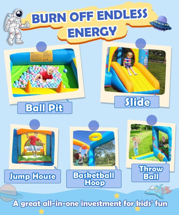 Inflatable Bounce House with Blower for Kids 3-6 y/o, Jumping Castle with Slide, 112x63x67'' Toddlers Bouncer with Ball Pit, Bouncy House for Indoor/Outdoor - Image 2