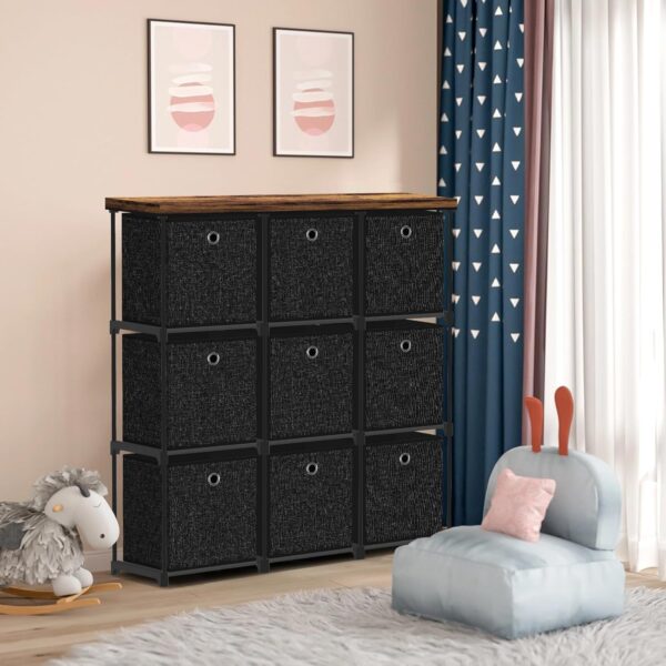 Fabric Dresser with 9 Drawers, Tall Cube Organizer for Closet, Storage Drawer Unit Chest of Drawers for Bedroom, Living Room, Hallway, Dorm, Black - Image 7