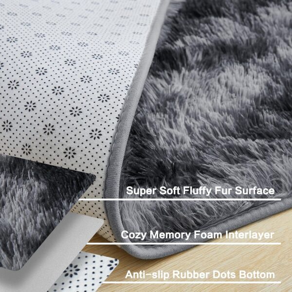 Andency 4x6 Shag Area Rug for Living Room, Tie-Dyed Dark Grey Soft Fuzzy Plush Indoor Carpets for Bedroom, Non Skid Fluffy Faux Fur Rug for Nursery Kids Boys Girls Room - Image 5