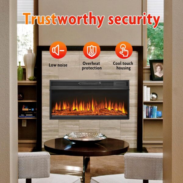 36 inch Electric Fireplace Insert with Remote Control,Adjustable Flame Brightness and Ember Bed Colors,Low Noise,Overheating Protection,750/1500W,Black - Image 6