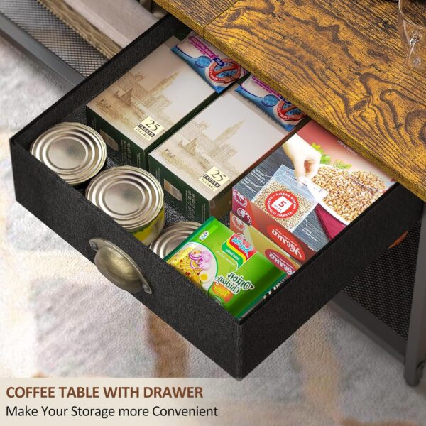 Small Coffee Tables for Living Room with Drawer, 2-Tier Center Small Table for Small Spaces, Farmhouse Simple Table with 2 Wire Mesh Storage Racks, 15.79" D X 33.11" W X 16.81" H - Image 5