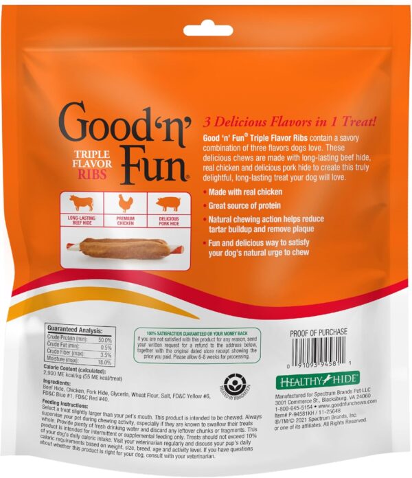 Good 'n' Fun Triple Flavor Ribs, 24 Ounces, Rawhide Chews for All Dogs - Image 2