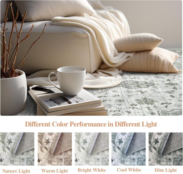 Area Rug for Living Room, Indoor Machine Washable Rug for Bedroom Vintage Rug Dinning Room Floor Carpet Non-Slip Backing Rugs Floral Soft Low-Pile Office Rug (Sage Green, 8' × 10') - Image 3