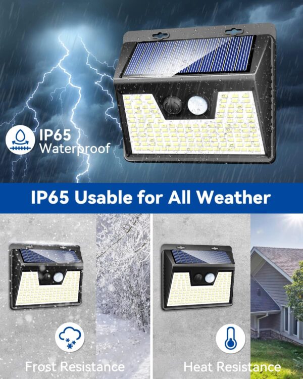 Peasur Solar Powered Lights Outdoor, 140LED 16Pack Motion Sensor Light Outside, IP65 Waterproof Fence Security Lighting with 3 Modes for Yard Wall Garden Cool White - Image 4