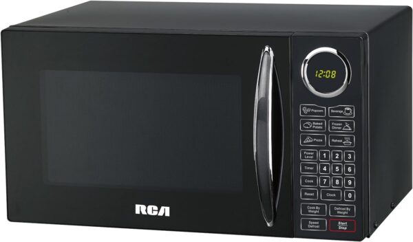 RCA Countertop Kitchen Microwave Oven, Black, 0.9 Cubic Foot (900 Watts), 15.5"D x 19"W x 10.85"H