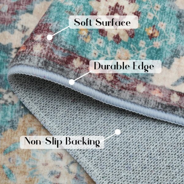 Boho Area Rug - 5'x7' Area Rugs Vintage Design for Living Room Faux Wool Non-Slip Washable Low-Pile Floor Carpet, Washable Low-Pile Floor Carpet for Living Room Bedroom, Home Decor Office - Image 4
