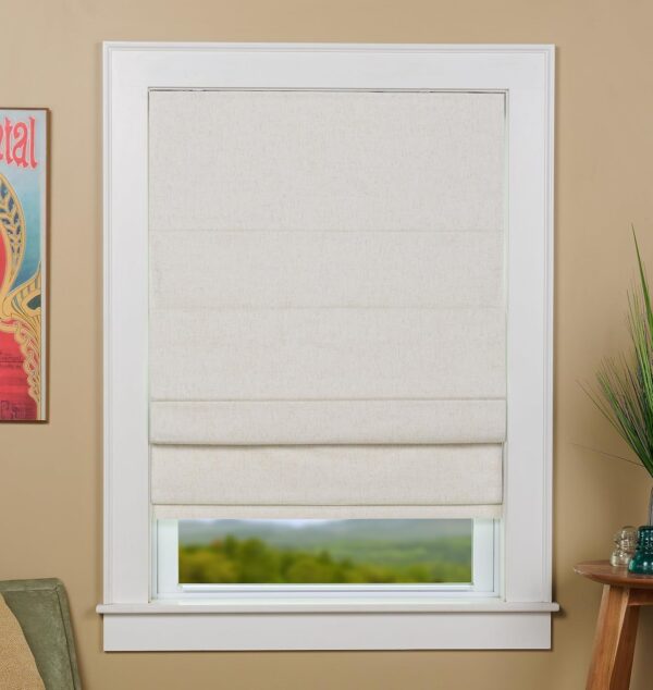 Linen Blend Fabric Blackout Cordless Roman Shade, Size 32" W x 63" L - Color: Linen - Room Darkening Roman Shade for Windows - Thermal Backed Insulated Roman Shade
