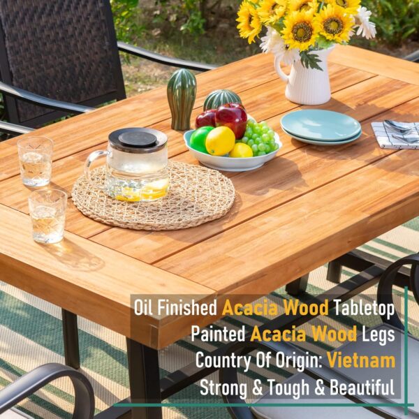 Outdoor Patio Dining set with Bench for 4, 3 Pieces Patio Outdoor Table Set Clearance for Backyard Deck Porch Outside, Acacia Wood Table and Benches Teak, Oil Finished & Spray Painted - Image 2
