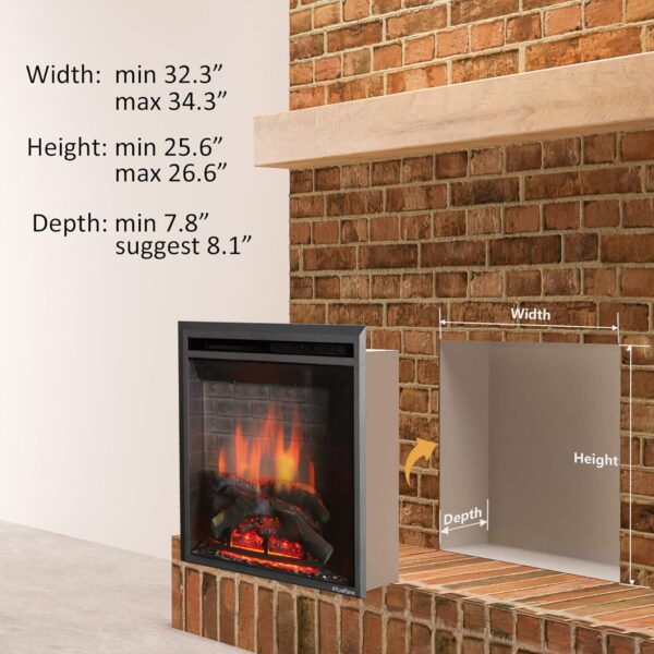 PuraFlame Western Electric Fireplace Insert with Fire Crackling Sound, Remote Control, 750/1500W, Black, 33 1/16 Inches Wide, 25 9/16 Inches High - Image 3