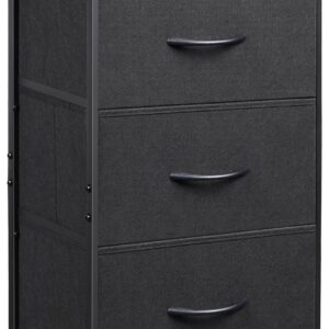 WLIVE Dresser with 3 Drawers, Fabric Nightstand, Organizer Unit, Storage Dresser for Bedroom, Hallway, Entryway, Closets, Sturdy Steel Frame, Wood Top, Easy Pull Handle, Charcoal Black