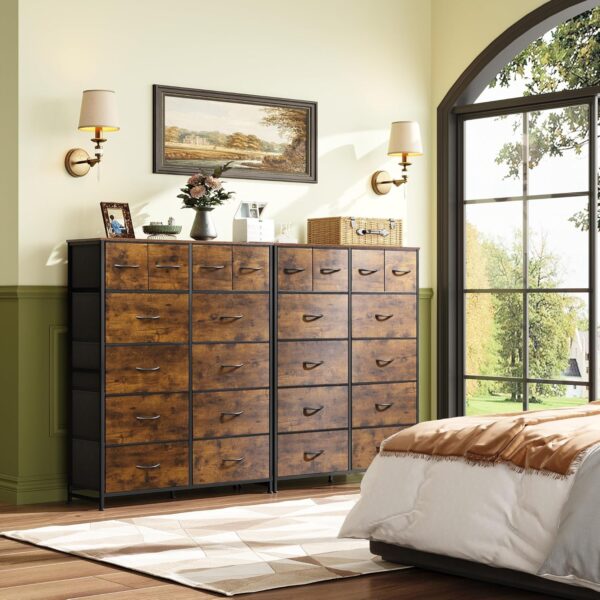 WLIVE Tall Dresser for Bedroom with 12 Drawers, Chests of Drawers, Fabric Dresser for Bedroom, Closet, Fabric Storage Dresser with Drawers, Steel Frame, Rustic Brown Wood Grain Print - Image 2