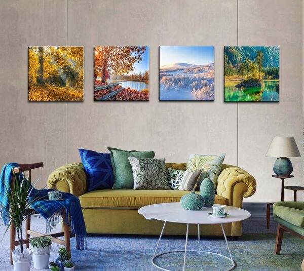 OKEXCKK Four Seasons Landscape Canvas Wall Art Decor - Spring Summer Autumn Winter Colorful Tree Painting Modern Nature Forest Prints Artwork Picture for Bathroom Office Decoration - Image 9