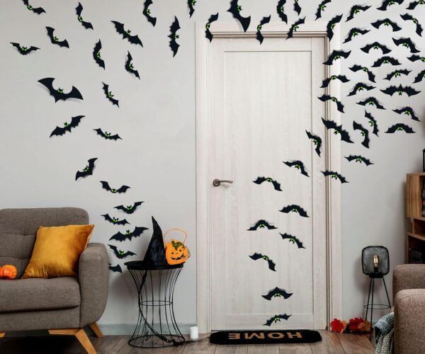 Halloween Decorations - Bats Wall Decor Halloween Decorations Indoor Halloween Party Decorations Halloween Decor 3D Bats for Home Room Bathroom Wall Outdoor 124 Pcs Glow Eyes Bats Gothic Decor - Image 6