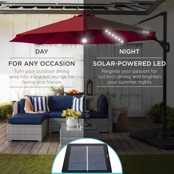Best Choice Products 10ft Solar LED Cantilever Patio Umbrella, 360-Degree Rotation Hanging Offset Market Outdoor Sun Shade for Backyard, Deck, Poolside w/Lights, Easy Tilt, Cross Base - Image 3