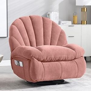 Recliner Chair Massage Rocker Swivel Heated, Comfortable Soft Fabric Shell Shape with Storage 360 Swivel Manual Big Tall Single Reclining Sofa for Adults Living Room Bedroom (9072-PINK)