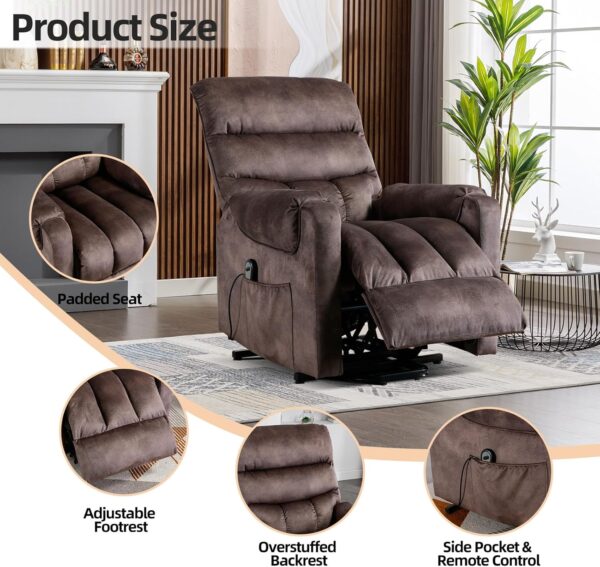 Phoenix Home Power Lift Chair for Elderly with Remote Control & Side Pockets Recliner, Brown - Image 3