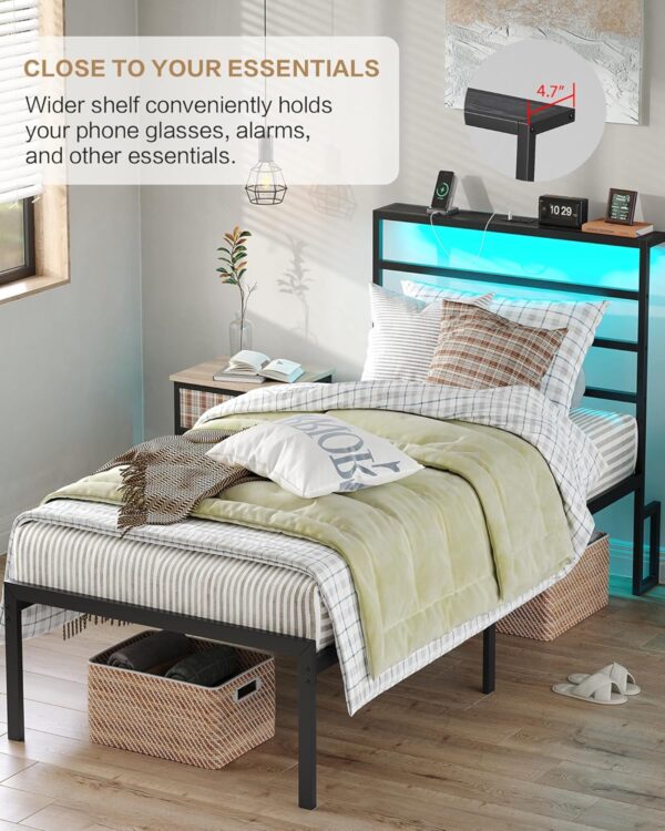 Queen Bed Frame with Headboard and Footboard,Heavy Duty Steel Slats Support Metal Bed Frame with Charging Station, Black - Image 7