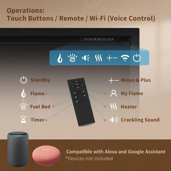 PuraFlame Herman 50 Inch Smart Linear Electric Fireplace - Premium Flame with 9 Colors, Clean Design, Recessed in-Wall or Wall-Mount or Free Standing, Compatible with Alexa and Google Assistant - Image 2