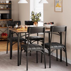 Dining Table Set for 4, Kitchen Table and Chairs, Rectangular Dining Room Table Set with 4 Upholstered Chairs, 5 Piece Kitchen Table Set for Small Space, Apartment, Retro Brown