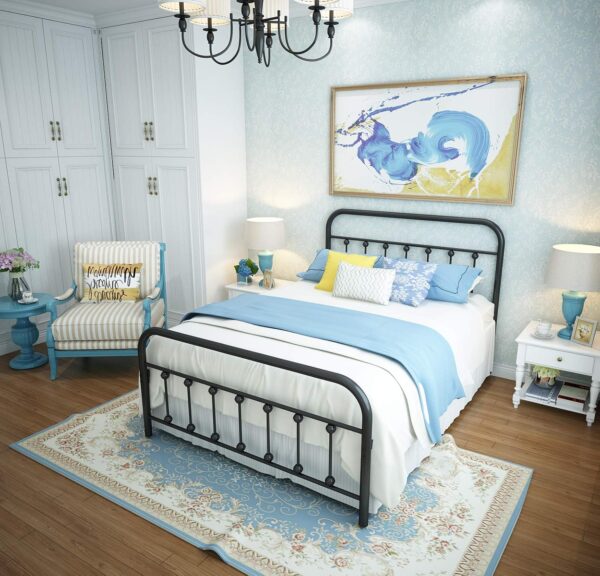 NACHTIMOOR Full Platform Metal Bed Frame with Headboard and Footboard,Vintage Victorian Style Mattress Foundation, No Box Spring Required, Under Bed Storage (Full, Black) - Image 4