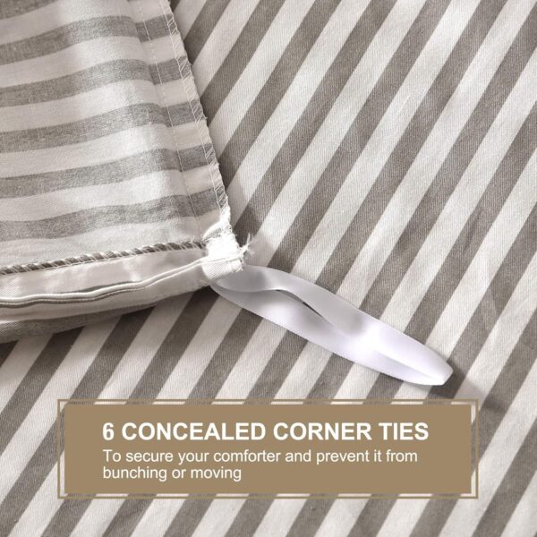JELLYMONI 100% Natural Cotton 3pcs Striped Duvet Cover Sets,White Duvet Cover with Grey Stripes Pattern Printed Comforter Cover,with Zipper Closure & Corner Ties(Queen Size) - Image 5