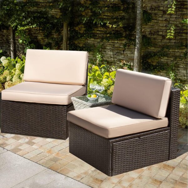 Devoko 2 Pieces Patio Furniture Sets All-Weather Outdoor Sectional Armless Sofa (Beige) - Image 6