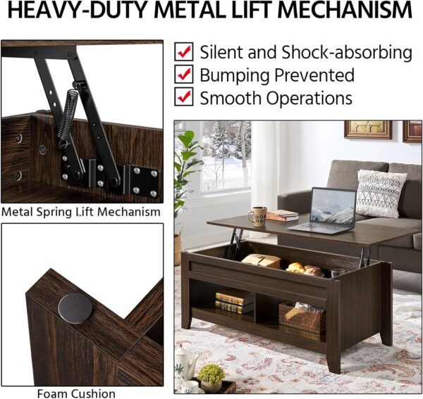 Yaheetech Lift Top Coffee Table with Hidden Storage Compartment & 2 Open Shelves, Rising Tabletop Pop Up Center Table for Living Room Reception Room, 47.5'' L, Espresso - Image 6