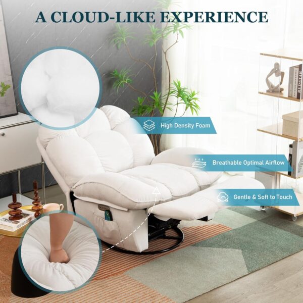 DYHOME Power Recliner Chair, Massage Chair Recliner with Heated, Modern Swivel Rocking Recliner Chairs for Adults with USB, USB-C, White Reclining Swivel Chairs for Living Room, Bedroom - Image 7