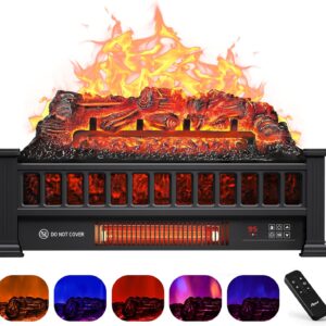 Electric Fireplace Logs 20-Inch, Remote Controller Fireplace Insert Log Heater, Adjustable Flame Colors, Realistic Fake firewood Flame, Overheat Protection, Timer, Thermostat, 1500W Black