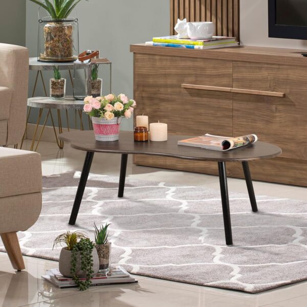 Modern Coffee Tables for Living Room Cloud Shape Center Table Industrial Irregular Wood Grain Table Top Coffee Table, Rustic Brown Unique Furniture for Living Room Home - Image 4