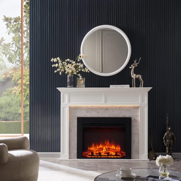 LegendFlame® Ashley Electric Fireplace with 60" Mantel Surround and Jaden 36" Insert, Cream White with Light Grey Marble Finish - Image 2
