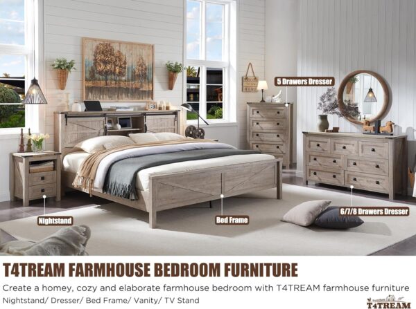 T4TREAM Farmhouse 6 Drawers Dresser for Bedroom, Wood Rustic Wide Chest of Drawers, Storage Dressers Organizer for Bedroom, Living Room, Hallway, Light Rustic Oak - Image 3