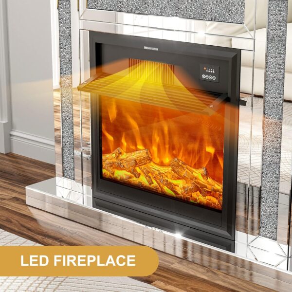 IKIFLY Mirrored Electric Fireplace TV Stand, 7 Colors Changing Mantel Freestanding Heater Corner Firebox w/3D Realistic Flame Effect, Remote Control (47.24" L x 12.59" W x 41.33" H) - Image 6