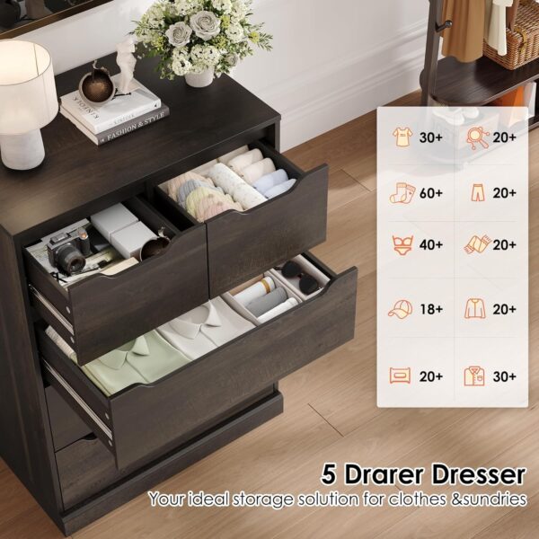 HOSTACK Modern 5 Drawer Dresser for Bedroom, Chest of Drawers with Storage, Wood Storage Chest Organizers with Cut-Out Handles, Accent Storage Cabinet for Living Room, Entryway, Hallway, Dark Brown - Image 6