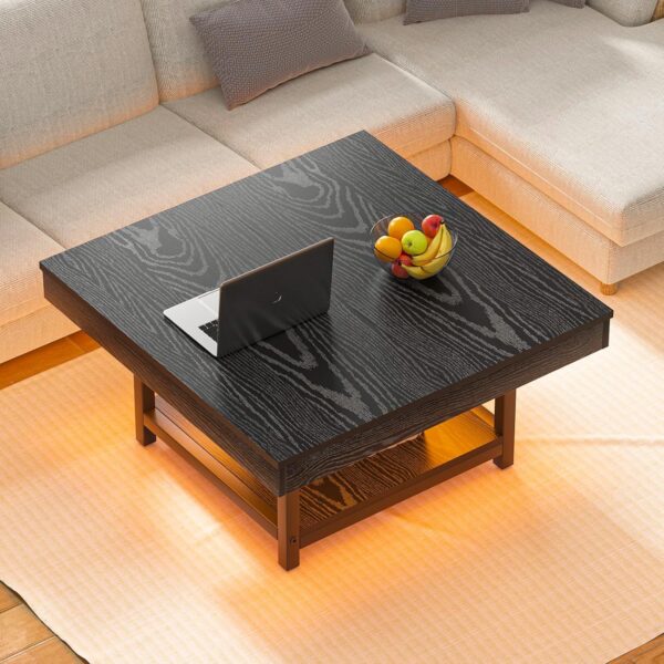 Coffee Table for Living Room Square LED Coffee Tables with Storage 31.5 inch Modern Farmhouse Center Table with Half Split Tabletop, Black - Image 7