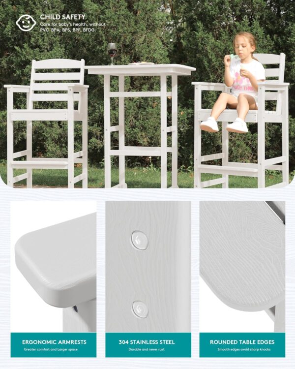 SERWALL 5 Pieces Adirondack Bar Chairs Set, HDPE Adirondack Barstools Chairs with Bar Pub Table, Outdoor Patio Bar Furniture Set for Bistro, Balcony, Poolside, Garden, White - Image 3