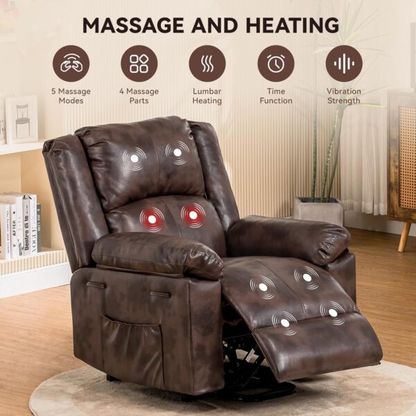 COMHOMA Power Lift Recliner for Elderly, Lift Chair with Heat and Massage，PU Recliner Sofa with Timing Function 2 Side Pockets and Infinite Position for Living Room, Brown - Image 6
