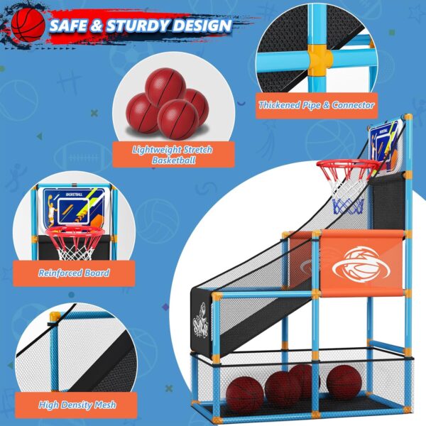 Arcade Basketball Game Set Boy Toys: Indoor Basketball Hoop with 4 Balls Outdoor Sports Toy for Kids 3-12 Years Old Adjustable Height with Air Pump Christmas Birthday Gifts Aged 3-5 6 6-8 7 8 8-12 9 - Image 2