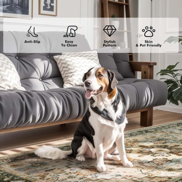 Large Area Rug for Living Room 9x12 - Machine Washable Soft Vintage Rug Oriental Area Carpet Thin Farmhouse Rugs Non Slip Floor Rug Low Pile Rug for Bedroom Dorm Office House Decor - Image 4