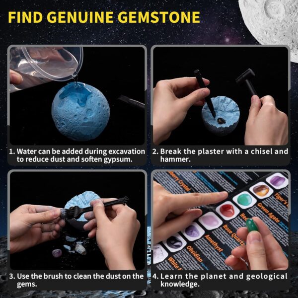 GobiDex Gemstones Dig Kit, Solar System Science Kit for Kids, Excavate 15 Real Gems, STEM Educational Space Toys Planet Collection Kit, Archaeology Geology Science Projects Gift for Boys&Girls Age 6+ - Image 5