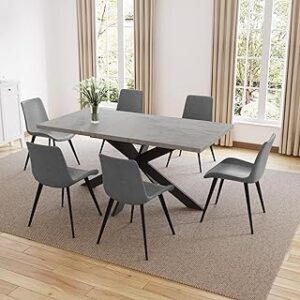 ZckyCine Dining Table Set for 6, Modern Dark Wood Dining Table and Fabric Dining Chairs Set of 6,Table and Chairs Set of 6,Ideal for Kitchen Dining Room Frame