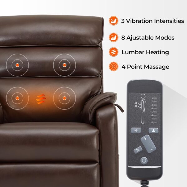 Irene House 9188 Lay Flat Lift Recliner Chair Heat Massage Dual Motor Infinite Position Up to 300 LBS Electric Power Lift Recliners, Medium(Brown Faux Leather) - Image 6